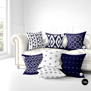 Mix & Match Decorative Throw Pillow Cover Navy Blue White 